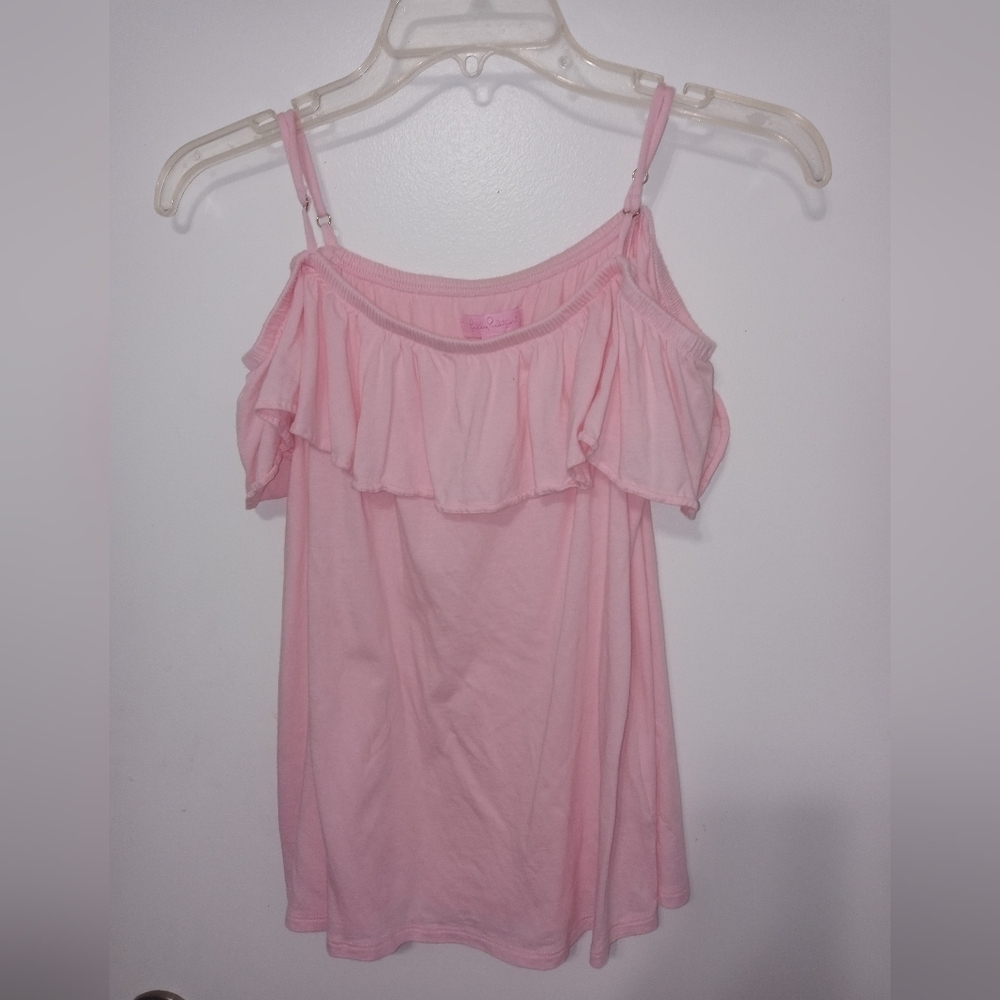 Lily Pulitzer Barbie Pink Off the Shoulder Ruffle Collar Spaghetti Strap Blouse